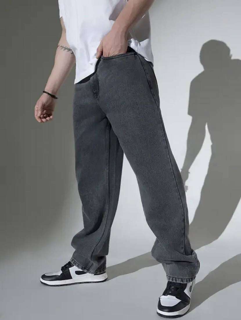 men solid mid rise baggy jeans