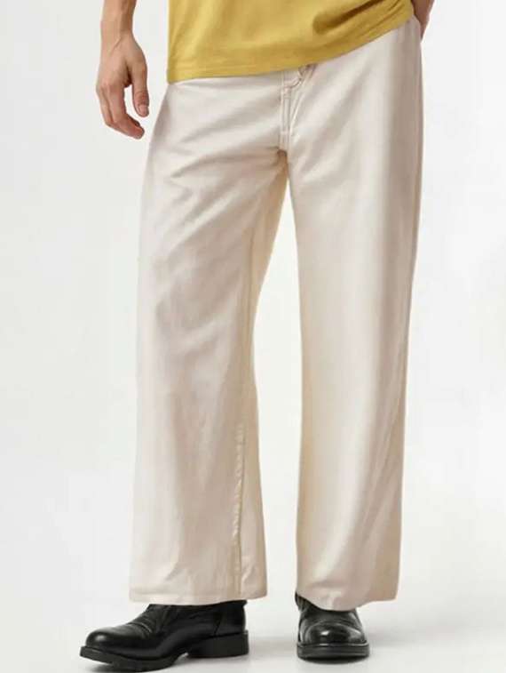 men plain mid rise full length baggy jeans