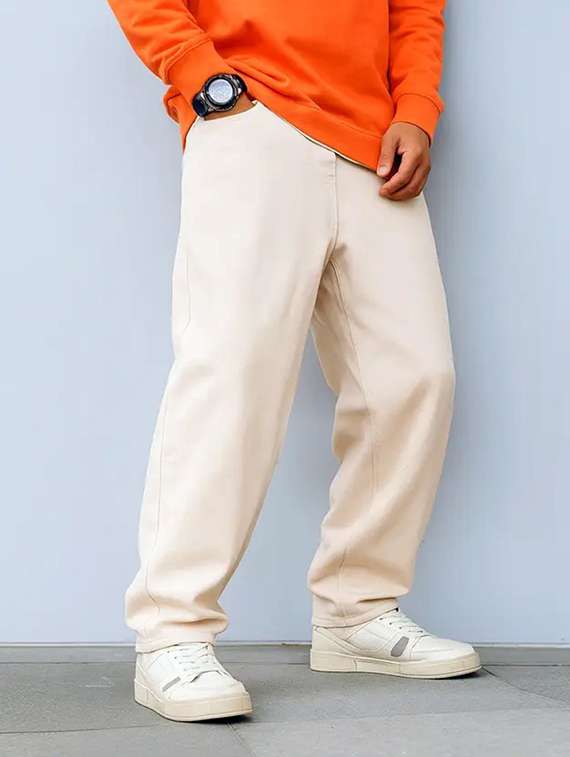 men plain mid rise full length baggy jeans