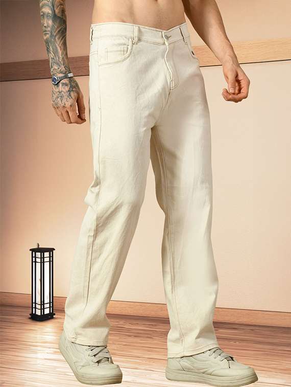 men plain mid rise full length straight jeans