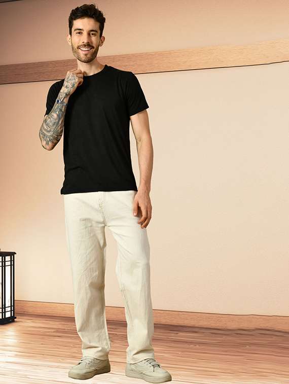 Men Plain Mid Rise Full Length Straight Jeans - 22704841 -  Standard Image - 3