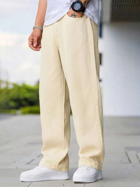 men plain mid rise full length baggy jeans