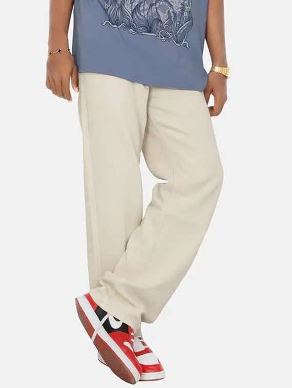 men plain mid rise full length baggy jeans
