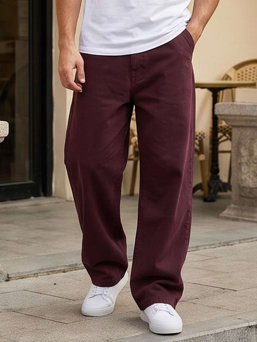 men plain mid rise full length baggy jeans