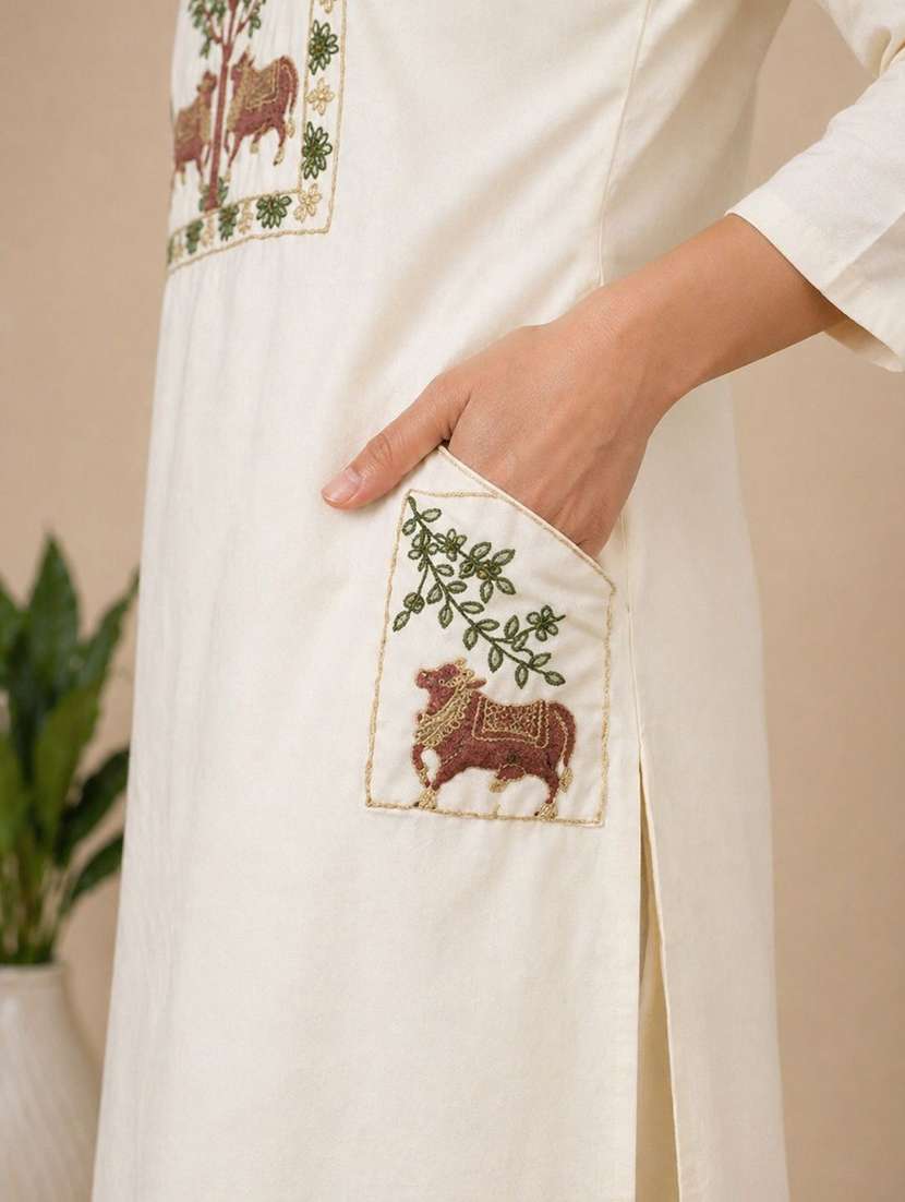 Women Embroidered Three Quarter Sleeves Kurta Pant Set - 22705248 -  Standard Image - 3