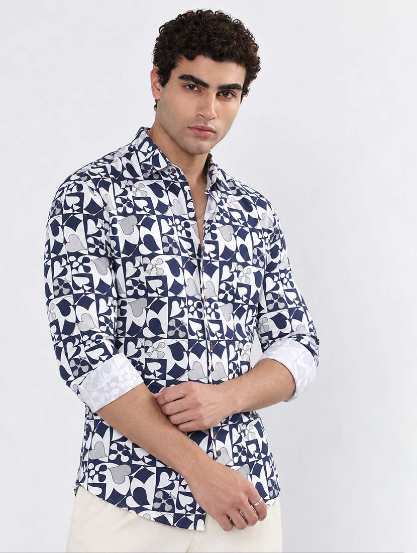 men printed long sleeve slim fit casual shirt