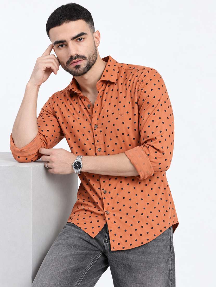 men printed long sleeve slim fit casual shirt