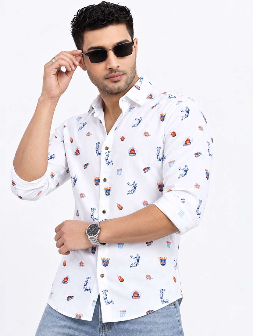 men printed long sleeve slim fit casual shirt
