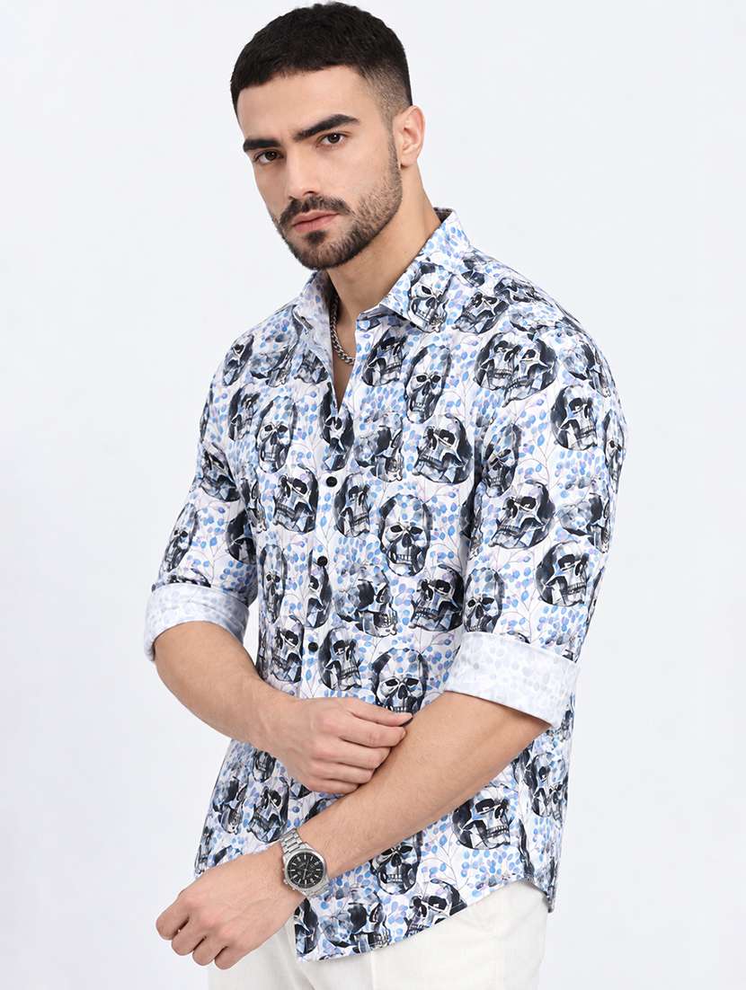men printed long sleeve slim fit casual shirt