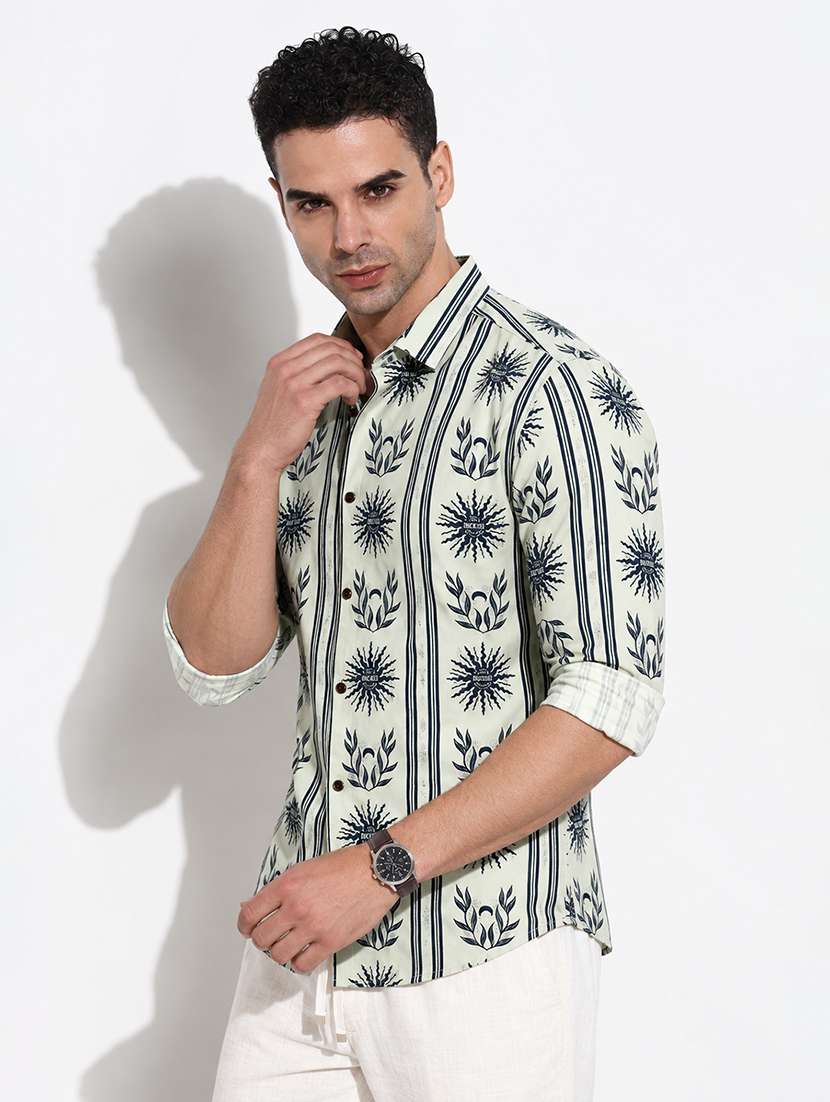 men printed long sleeve slim fit casual shirt