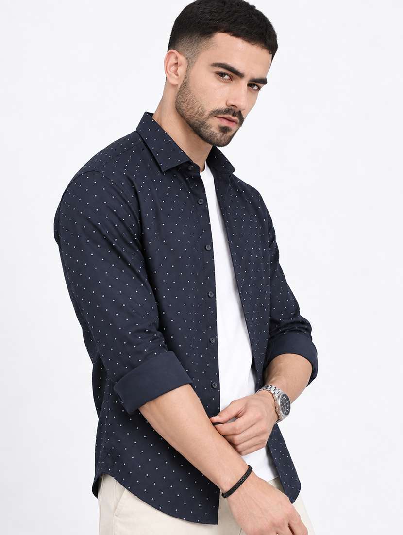 men printed long sleeve slim fit casual shirt