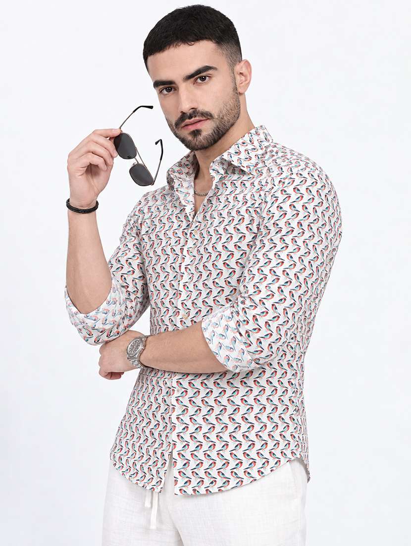 men printed long sleeve slim fit casual shirt