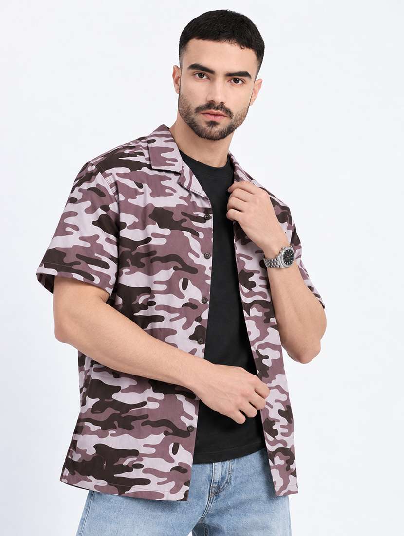 men printed short sleeve regular fit casual shirt