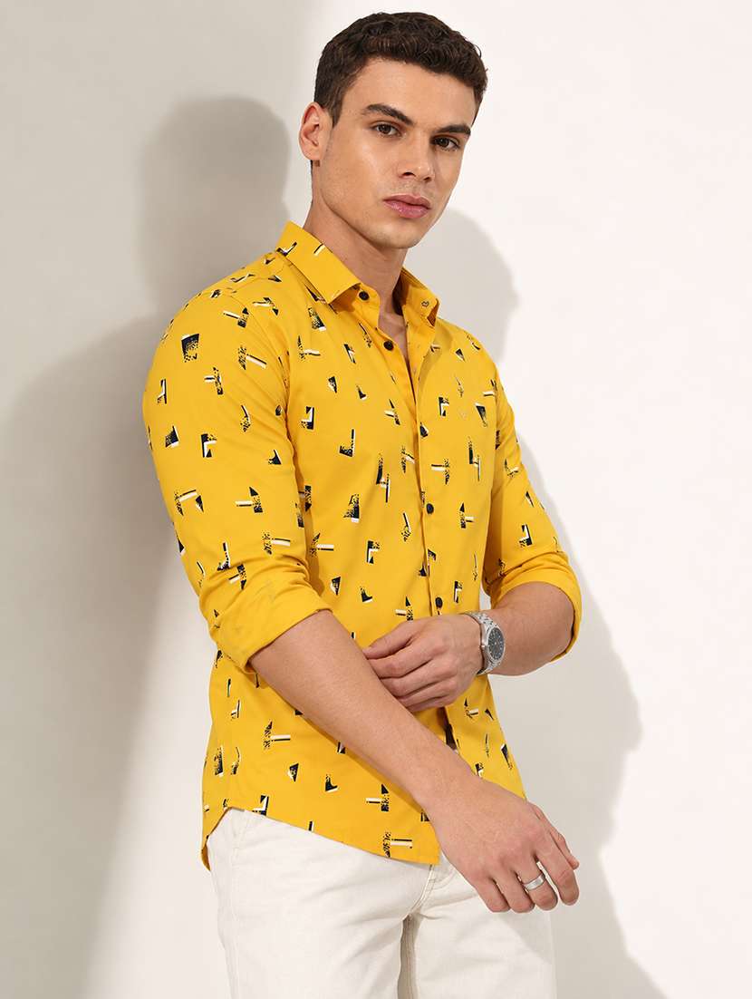 men printed long sleeve slim fit casual shirt