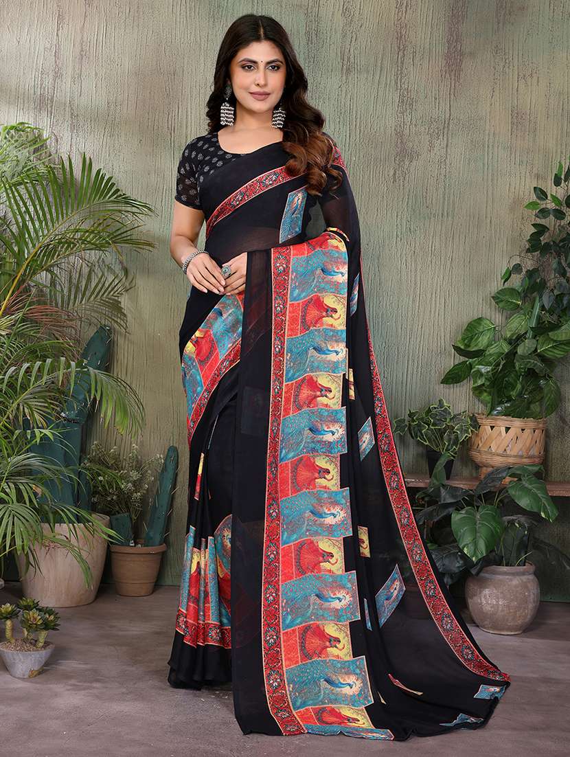 women printed casual wear saree with blouse