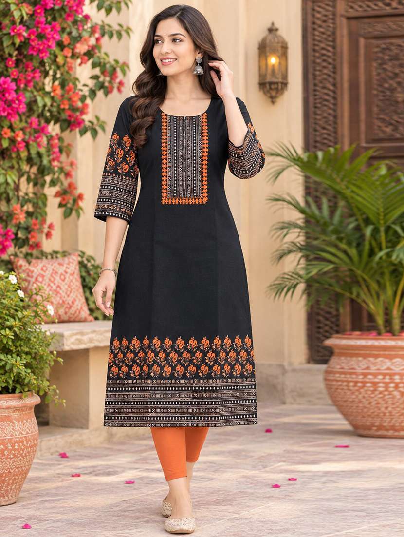black cotton straight kurta