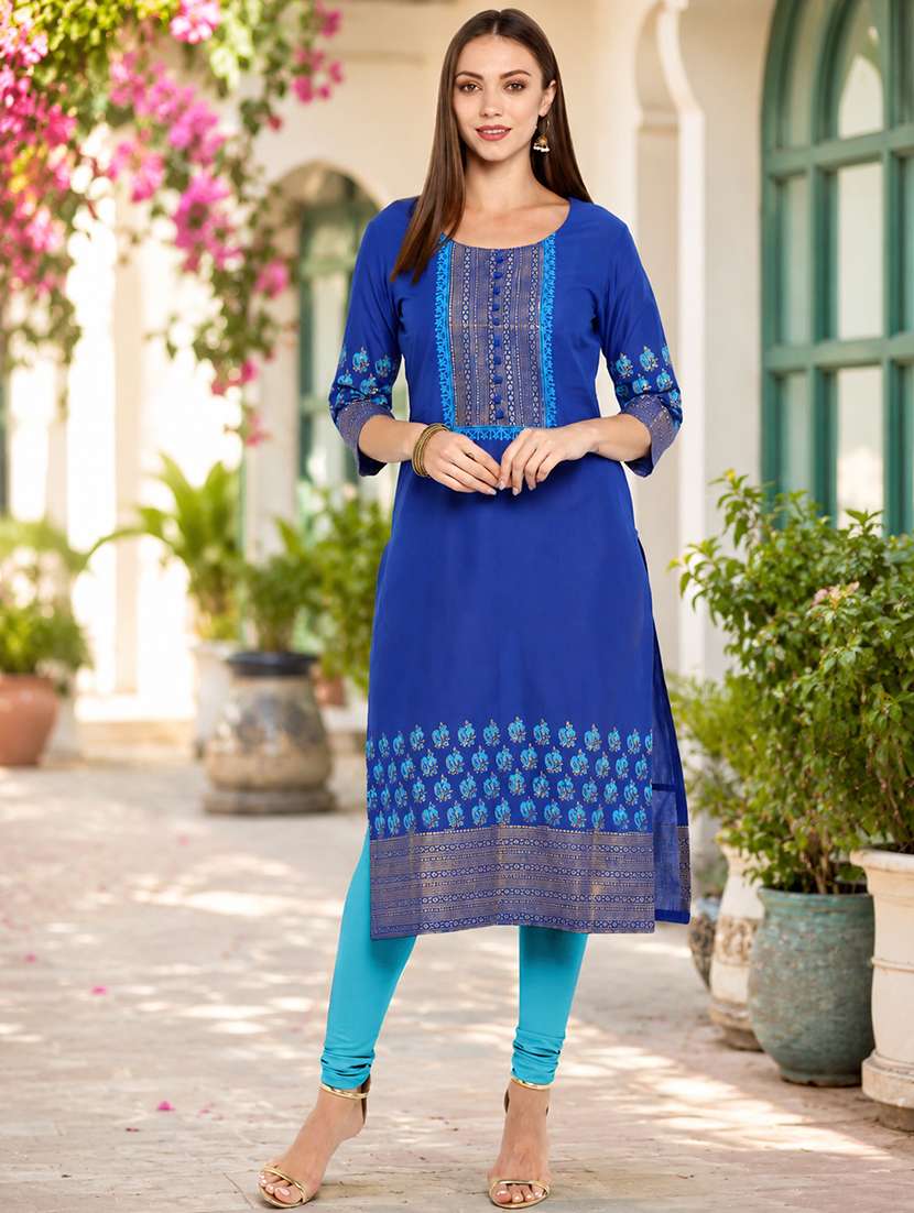 women printed three quarter sleeves straight kurta