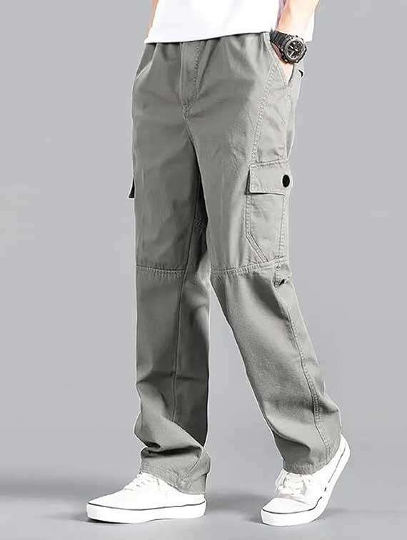 men solid mid rise regular fit cargo 