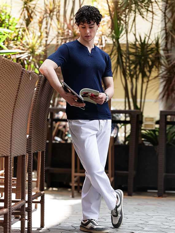 Men Solid Short Sleeves Slim Fit T-shirt - 22706010 -  Standard Image - 5