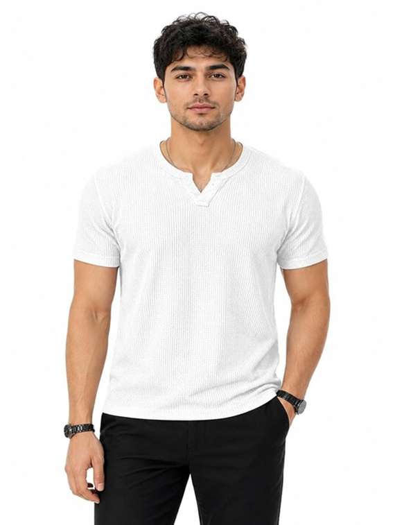 men self design short sleeve slim fit t-shirt