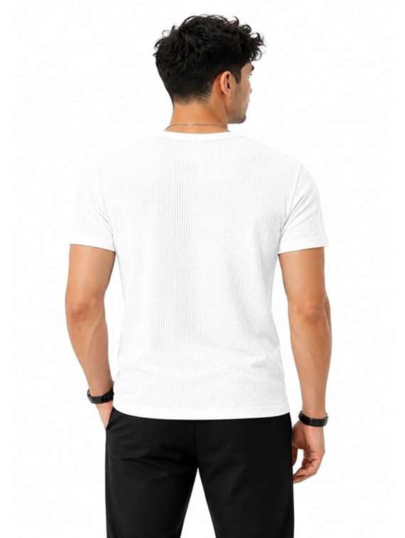 Men Self Design Short Sleeve Slim Fit T-shirt - 22706022 -  Standard Image - 3