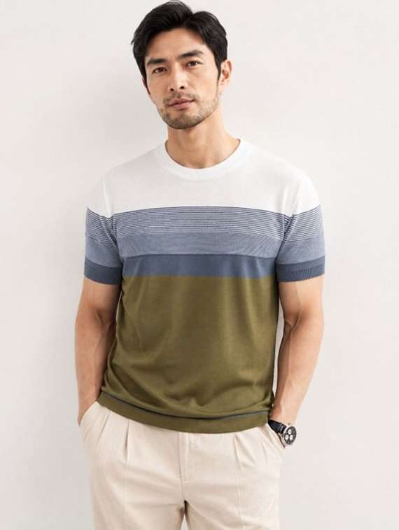 men color block short sleeve slim fit t-shirt