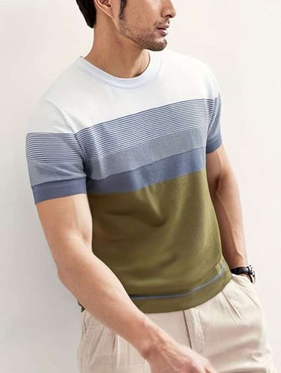 Men Color Block Short Sleeve Slim Fit T-shirt - 22706023 -  Standard Image - 3