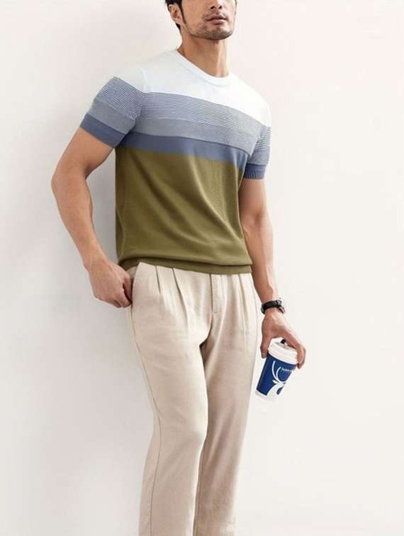 Men Color Block Short Sleeve Slim Fit T-shirt - 22706023 -  Standard Image - 5