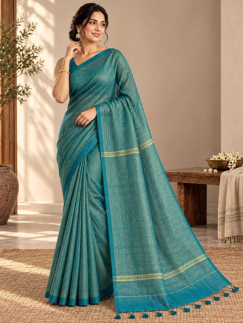 women striped handloom saree with blouse