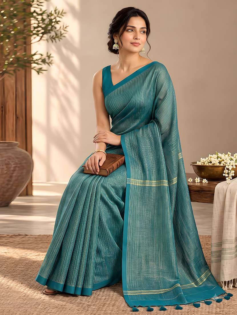 Women Striped Handloom Saree With Blouse - 22707217 -  Standard Image - 3