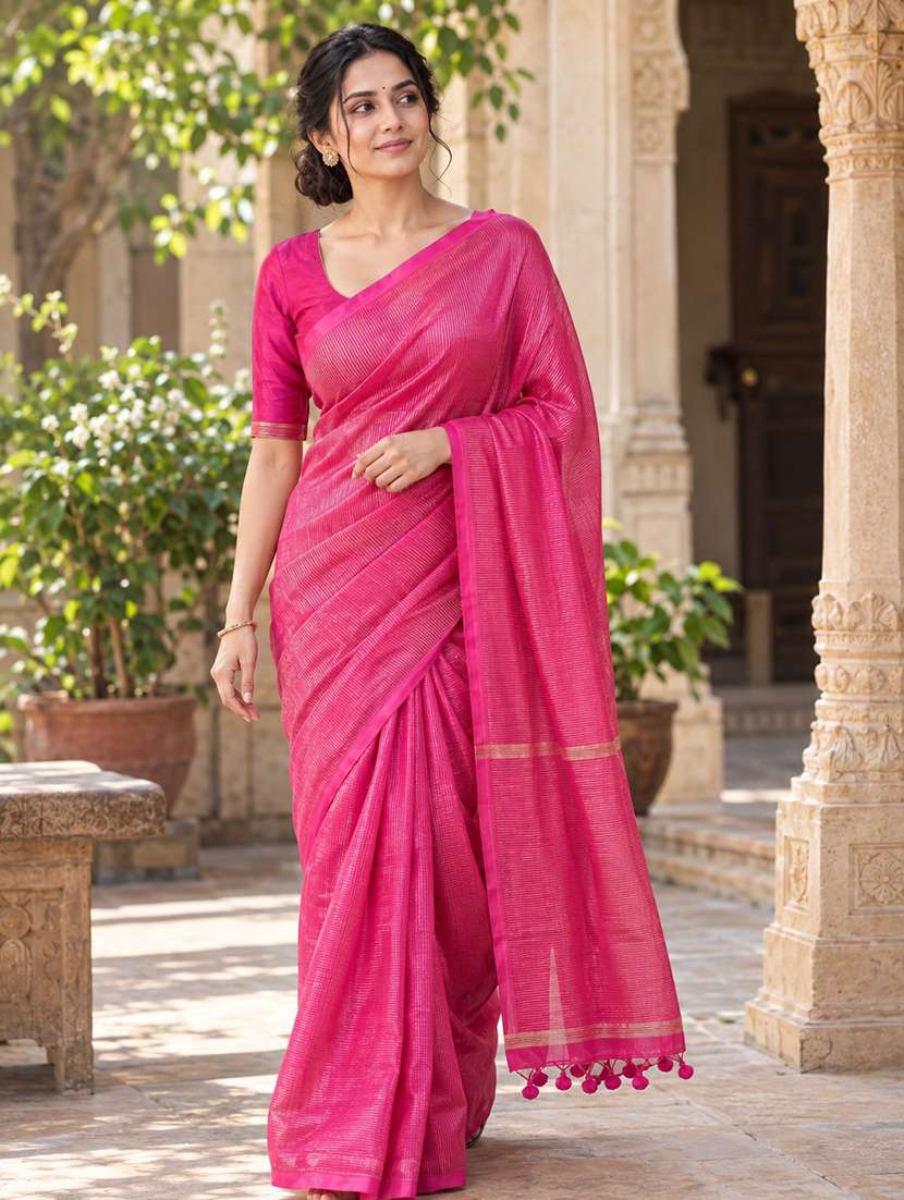 women striped handloom saree with blouse