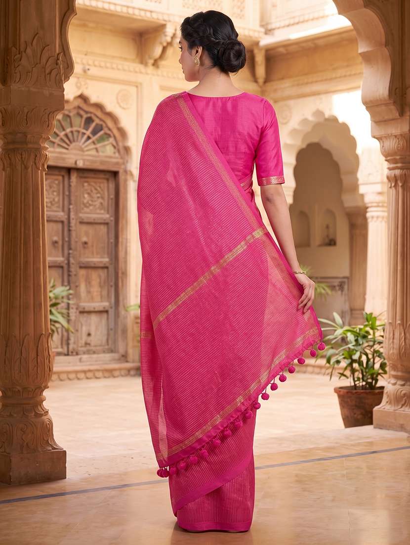 Women Striped Handloom Saree With Blouse - 22707218 -  Standard Image - 3