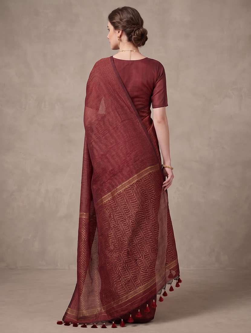 Women Striped Handloom Saree With Blouse - 22707219 -  Standard Image - 3