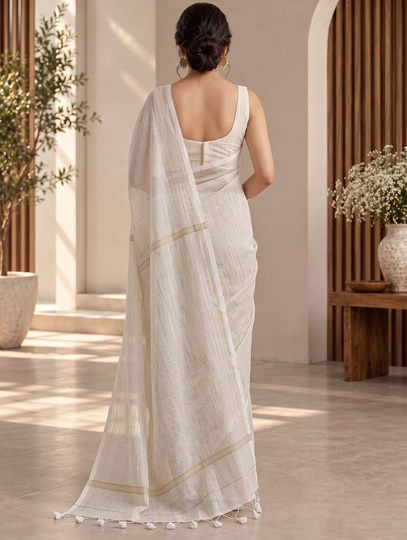 Women Striped Handloom Saree With Blouse - 22707220 -  Standard Image - 3