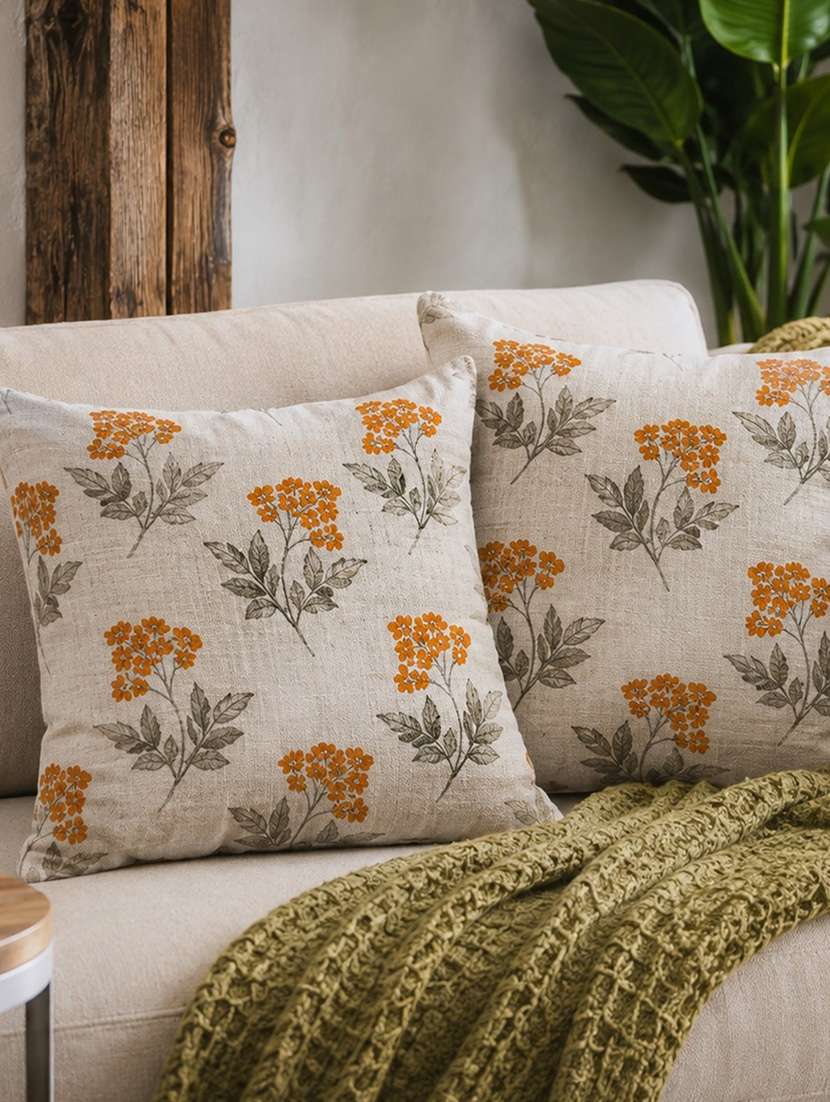 mezposh ice blue floral embroidered cotton cushion cover (16"x16")