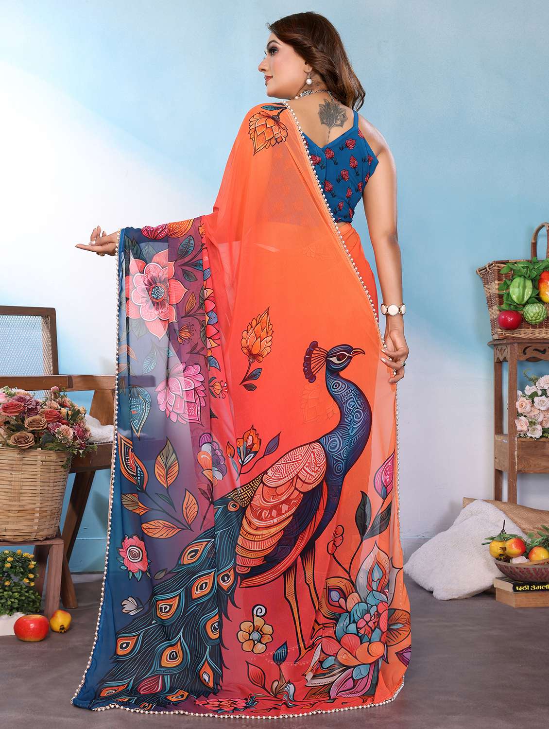 Women Printed Casual Wear Saree With Blouse - 22707296 -  Standard Image - 3