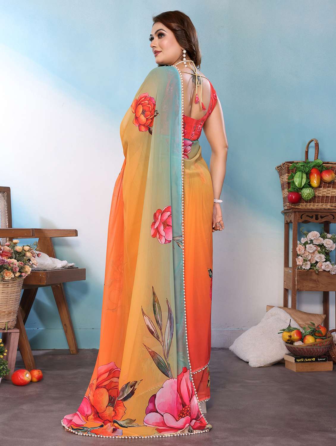 Women Printed Casual Wear Saree With Blouse - 22707302 -  Standard Image - 3