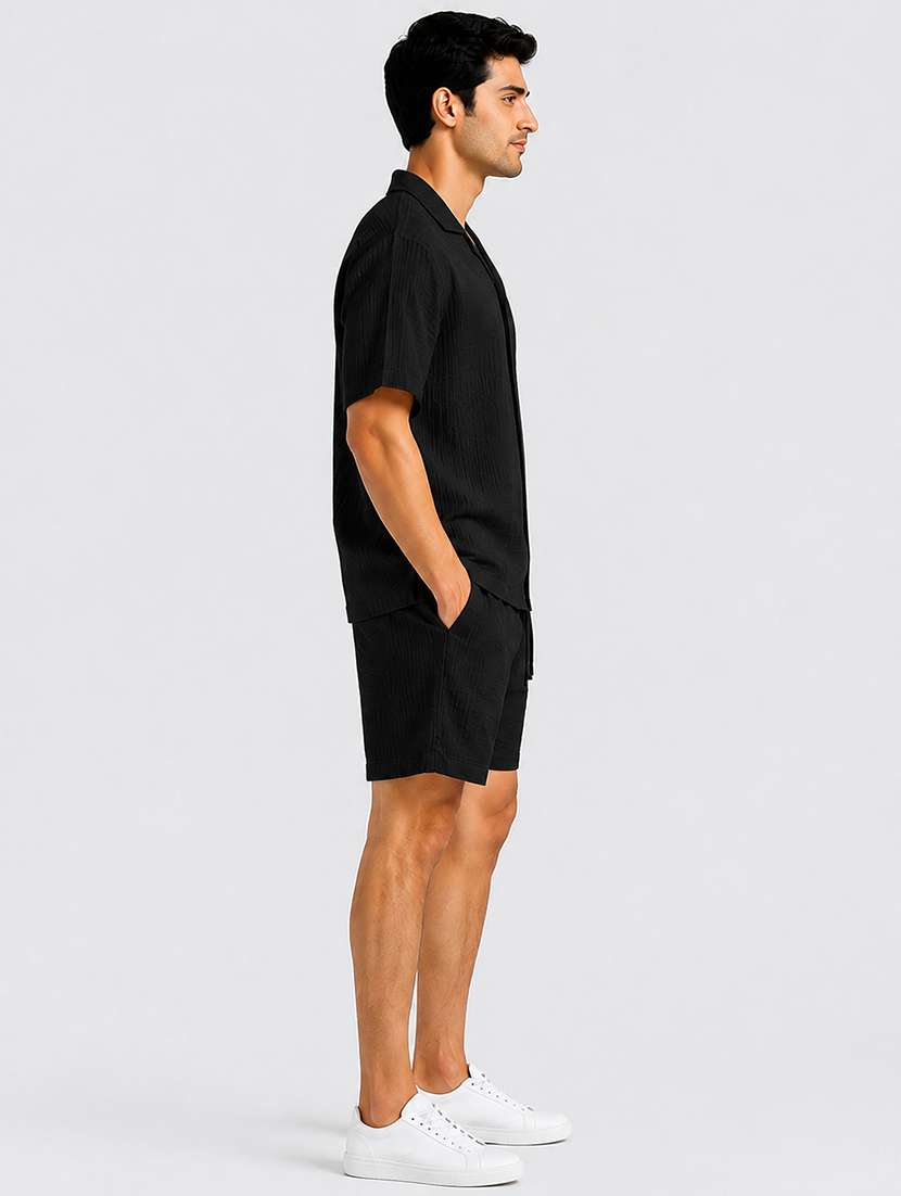 Men Textured Short Sleeves Shirt And Shorts Co-ord Set - 22707307 -  Standard Image - 3