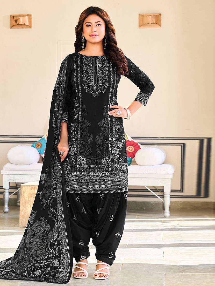 black cotton unstitched suit