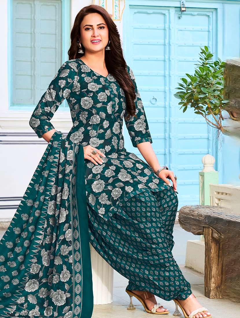 Blue Cotton Unstitched Suit - 22714161 -  Standard Image - 3