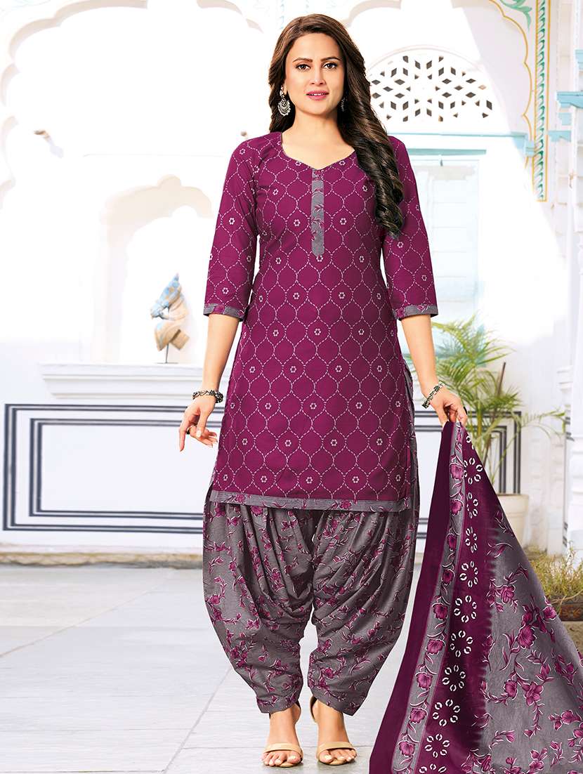 purple cotton unstitched suit