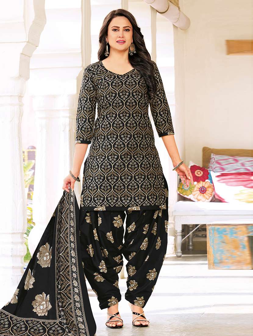 black cotton unstitched suit