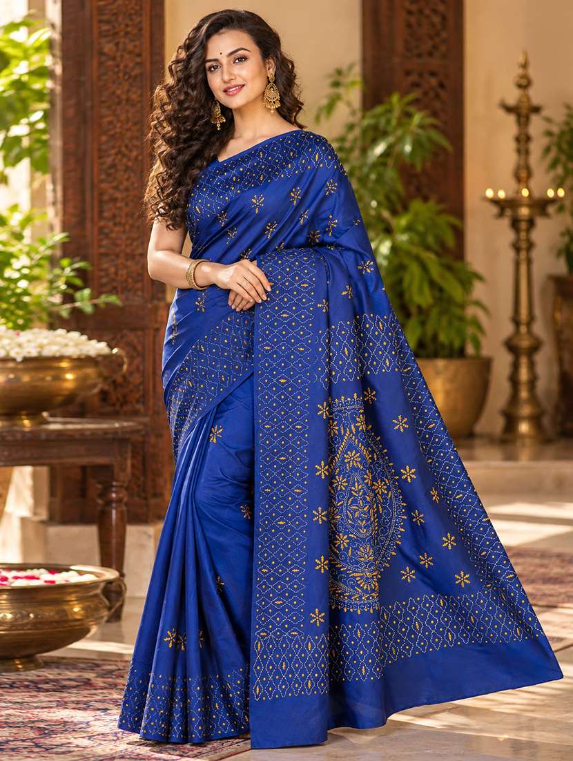 women solid with work handloom saree with blouse