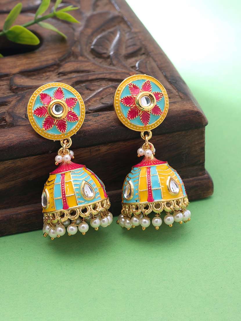 women meenakari kundan jhumka 