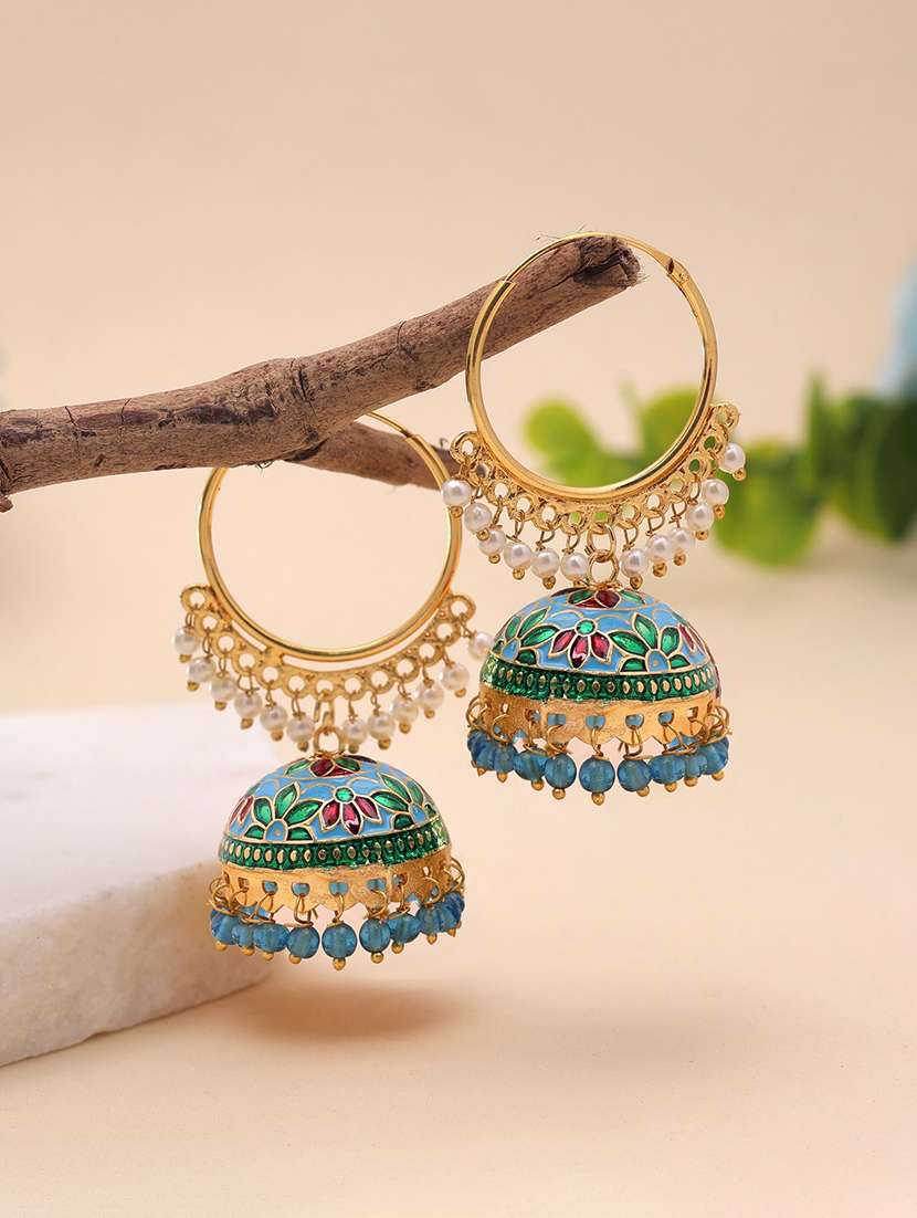 women multi colored meenakari jhumka earrings