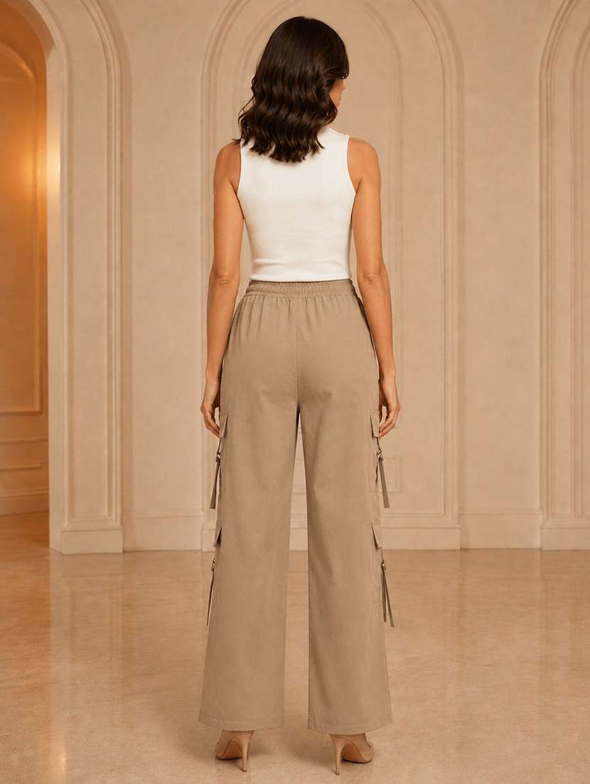 Women Solid High Rise Regular Fit Cargo - 22718711 -  Standard Image - 3