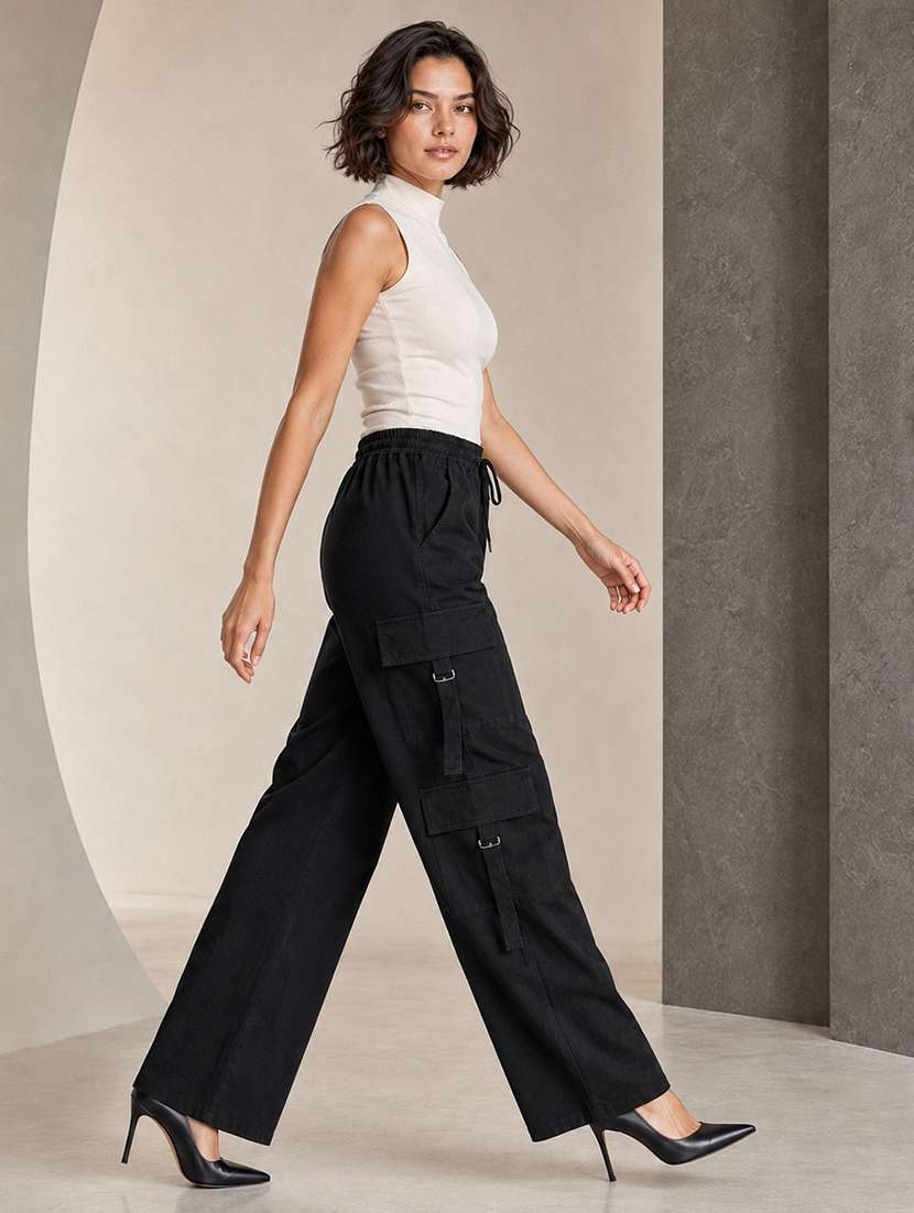 Women Solid High Rise Regular Fit Cargo - 22718713 -  Standard Image - 3