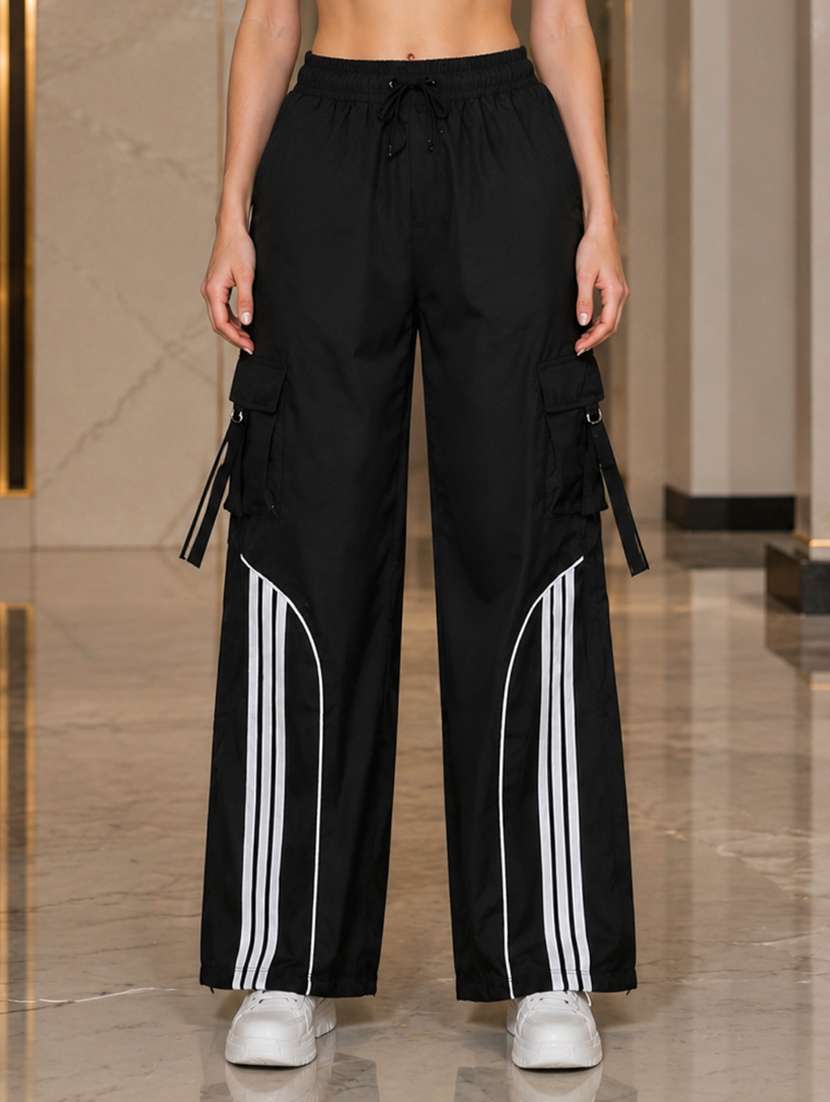 women striped high rise relaxed fit cargo