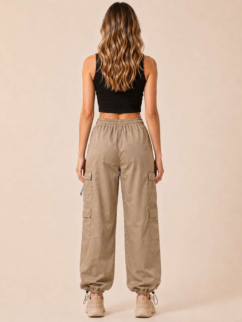 Women Solid High Rise Relaxed Fit Cargo - 22718723 -  Standard Image - 5