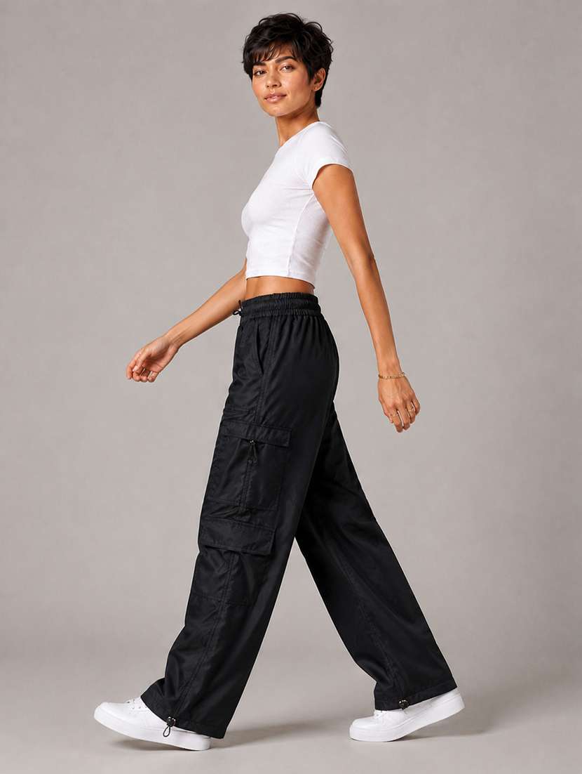 Women Solid High Rise Relaxed Fit Cargo - 22718724 -  Standard Image - 3